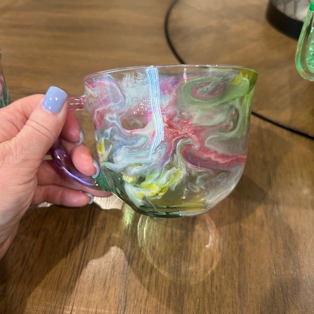 Colorful Swirl Glass Cups, Handmade, Set of 2, New, Colorful, Elegant.